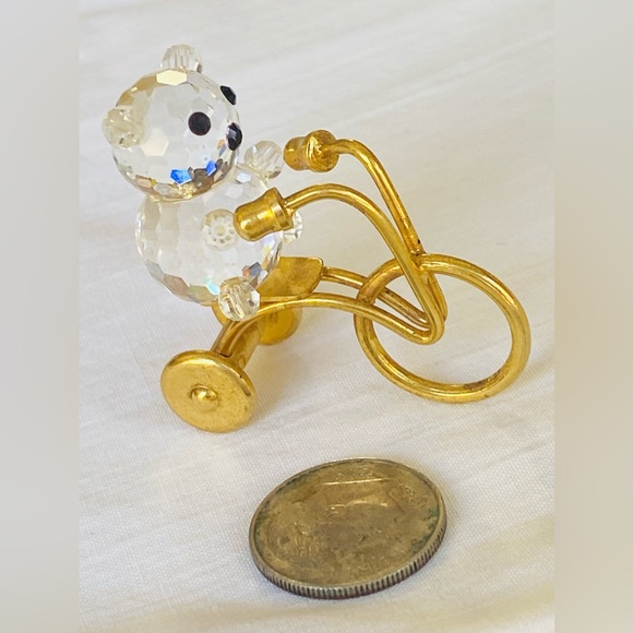 SWAROVSKI CRYSTAL TINY BEAR ON GOLD TRICYCLE VINTAGE EXCELLENT CONDITION - Picture 13 of 13